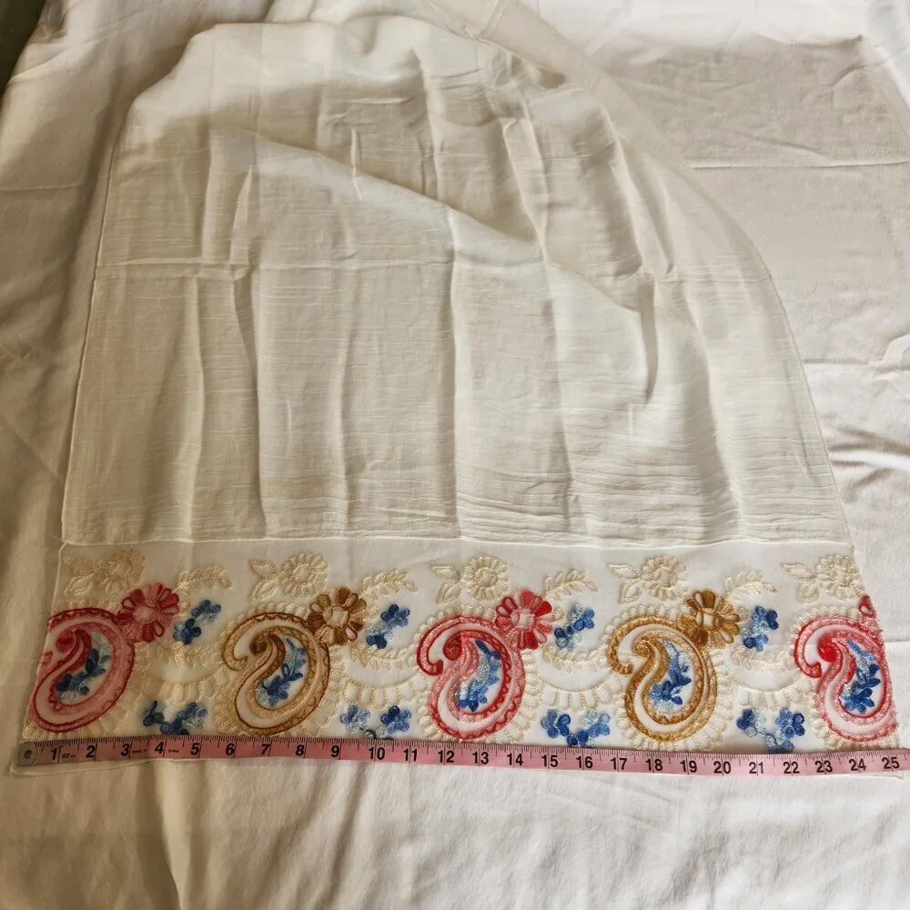 Scarf Women's Rectangle White Detailed Floral Embroidered Linen Blend Boho City